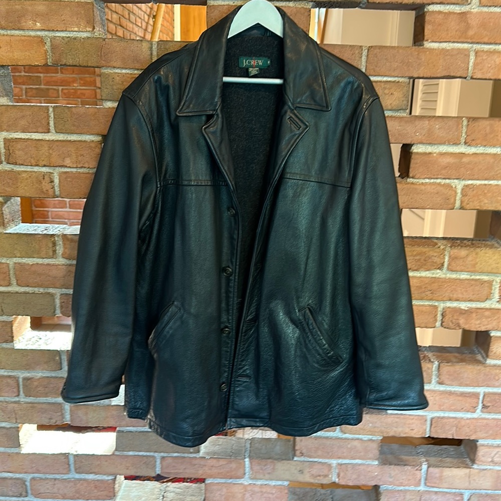 Mens J Crew leather car coat. Size medium